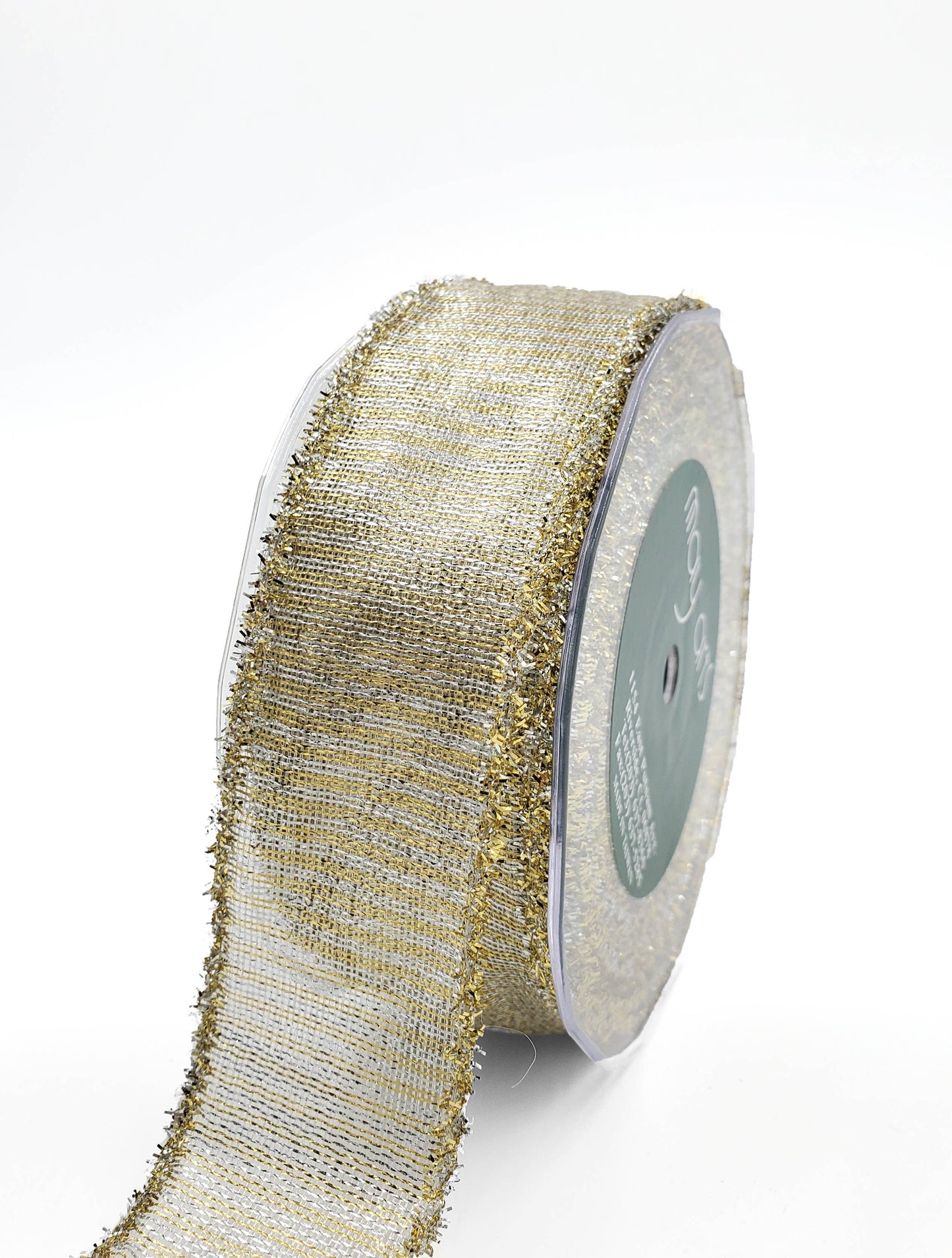 Silver & Gold Wired Metallic Striped Ribbon with Tinsel Edge: 2.5"