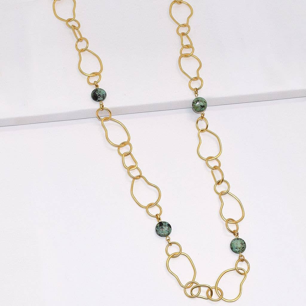 Organic link and flat african jasper beads station necklace