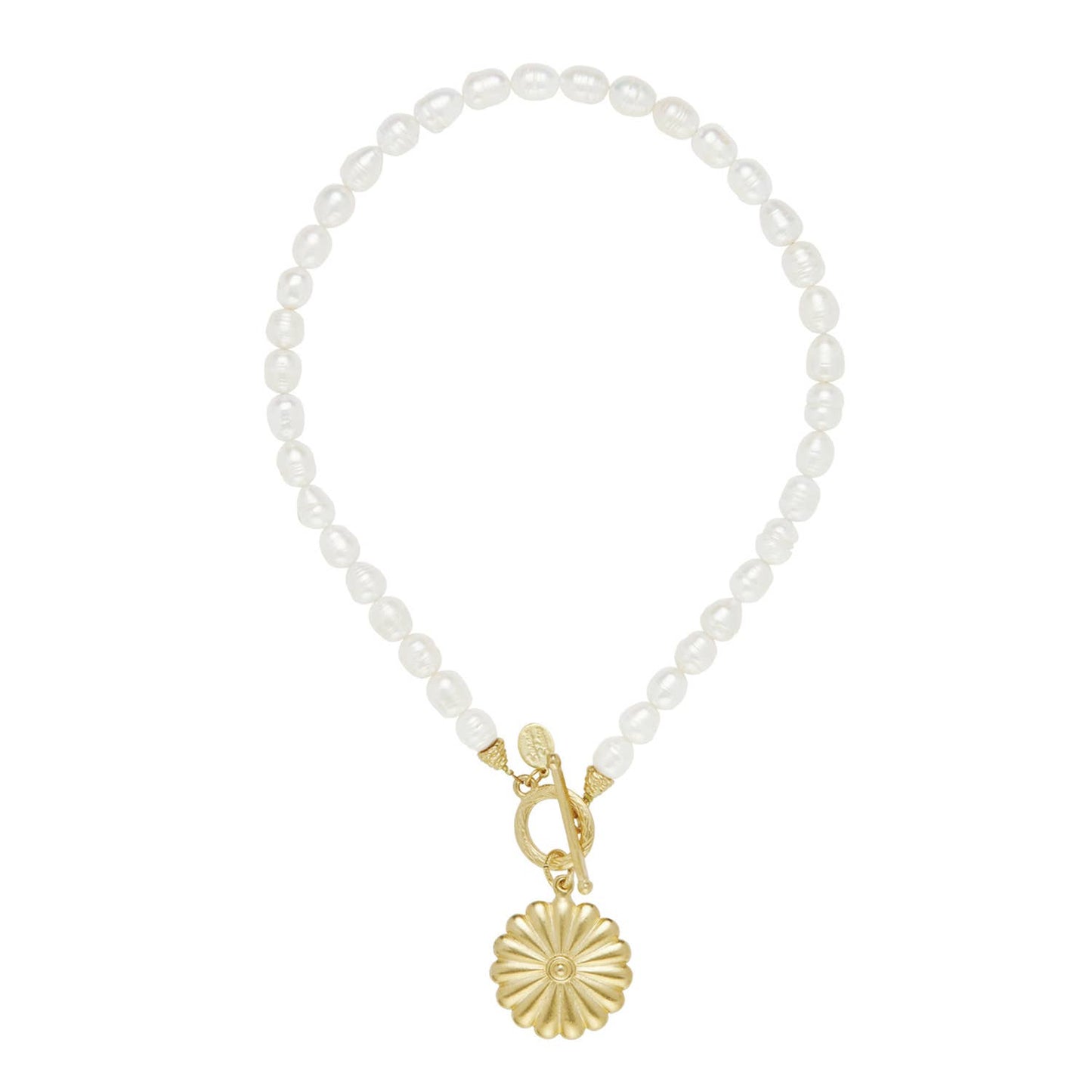 Gold Round Concho + Freshwater Pearl Necklace