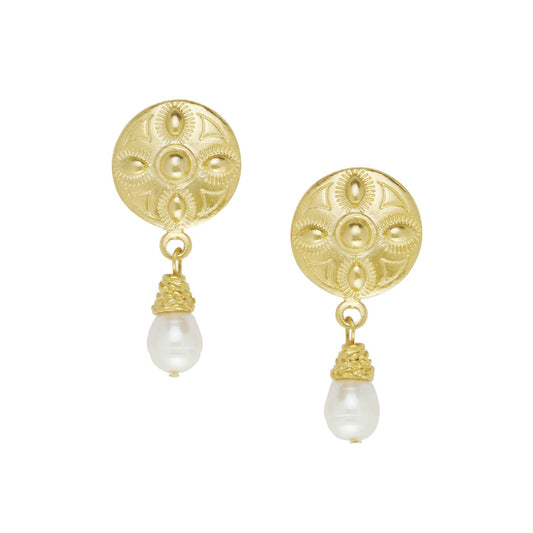 Gold 4 Bead Concho + Freshwater Pearl Earrings