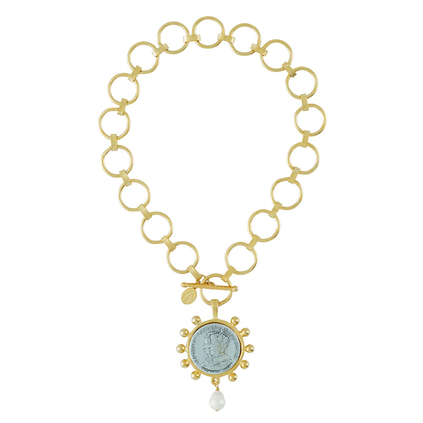 Mixed Metal Coin Linked Toggle Necklace