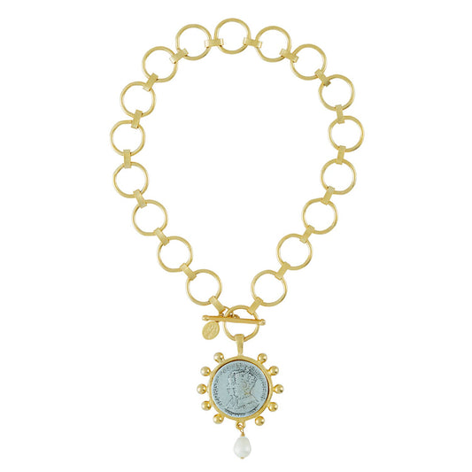 Mixed Metal Coin Linked Toggle Necklace