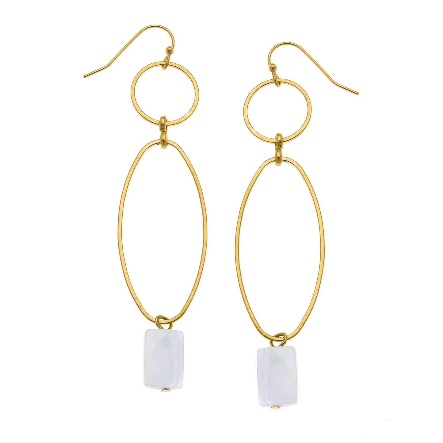Oval + White Stone Drop Earrings