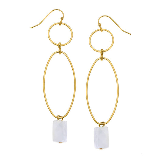 Oval + White Stone Drop Earrings