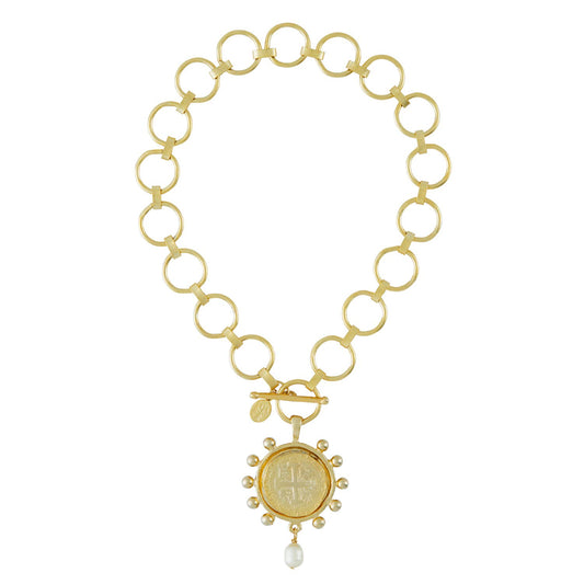 Jerusalem Cross Coin Linked Toggle Necklace
