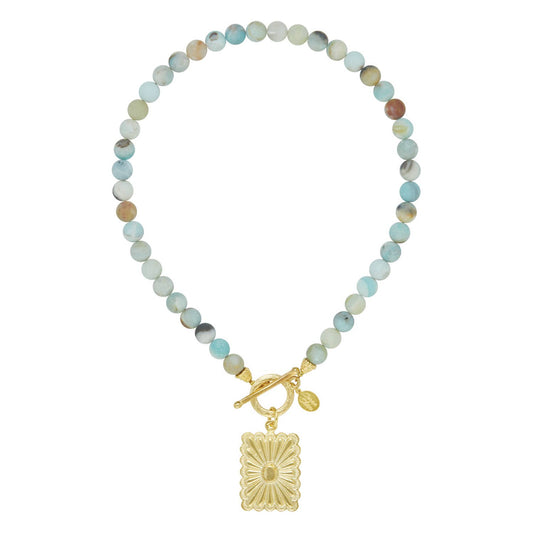 Gold Rectangle Concho + Amazonite Necklace