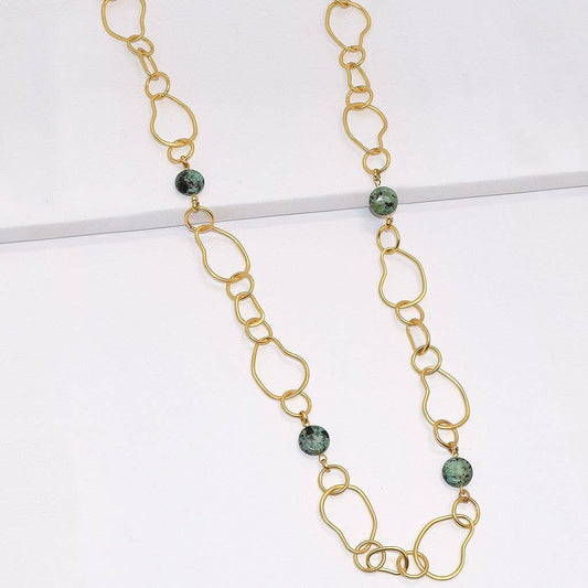 Organic link and flat african jasper beads station necklace