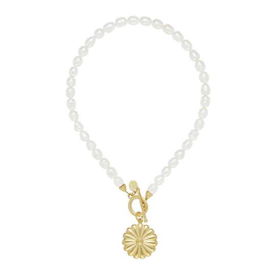 Gold Round Concho + Freshwater Pearl Necklace