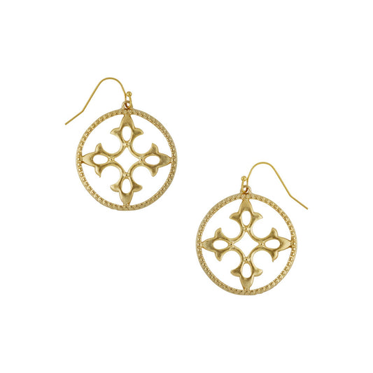 Gold Round Cut-Out Wire Earrings